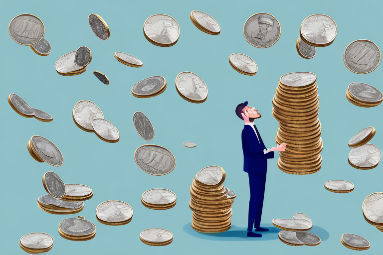A person dreaming of a pile of coins and banknotes