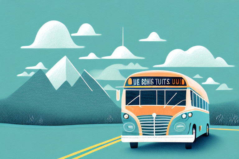 A bus driving through a dream-like landscape
