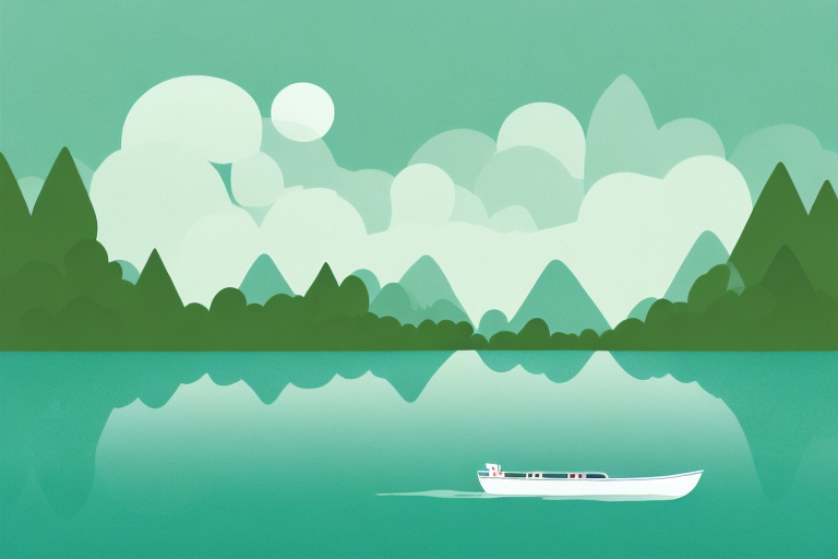 A boat floating in a peaceful lake