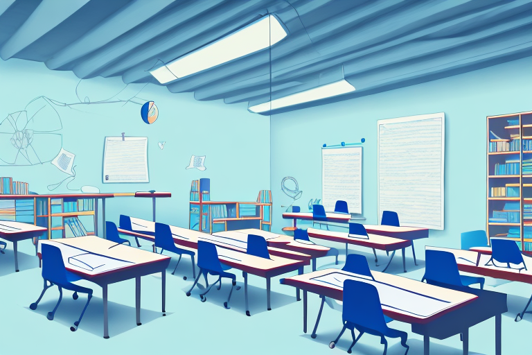 A classroom with desks