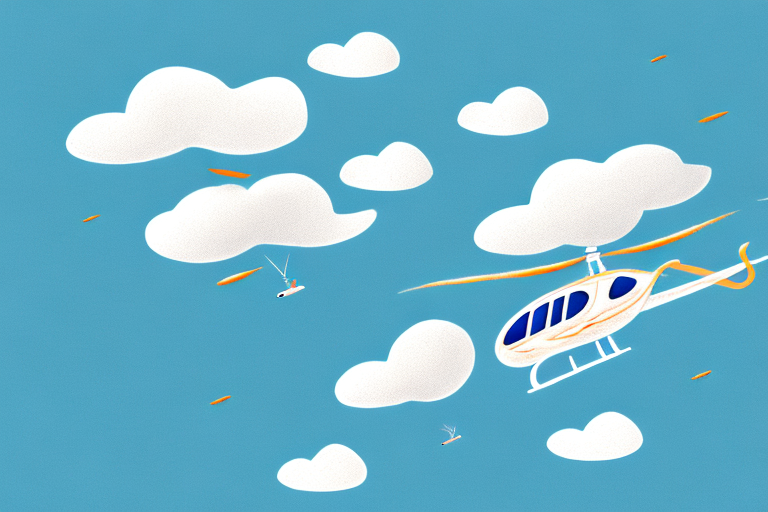 A helicopter flying through the clouds