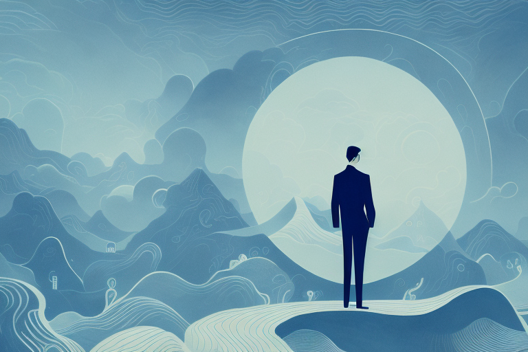 A dreamscape featuring a mysterious figure in the distance