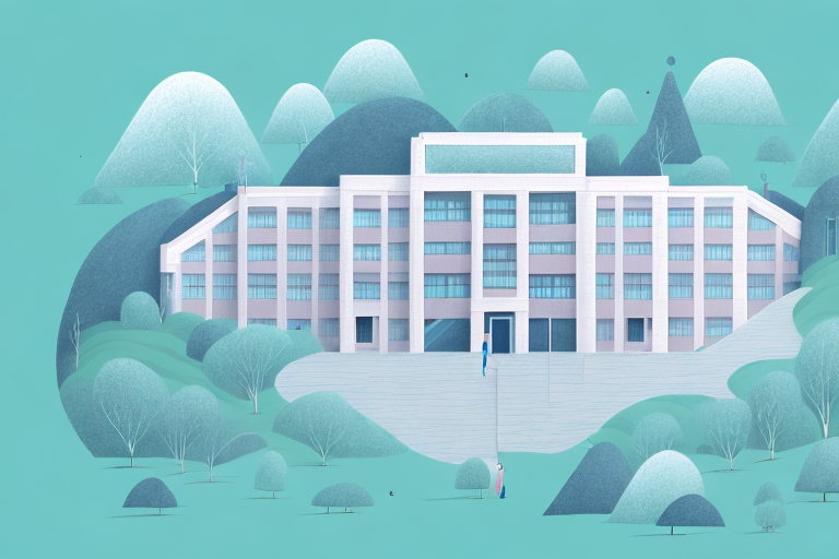 A school building surrounded by a dreamy