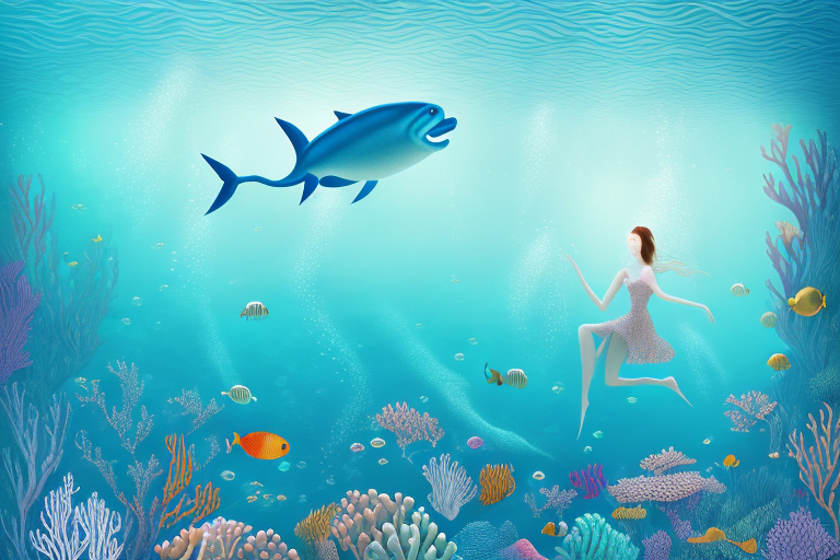 A person in a dreamy underwater landscape