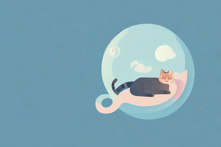 A sleeping cat surrounded by a dream-like atmosphere