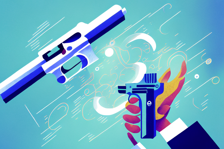 A dreamscape with a gun pointed towards the viewer