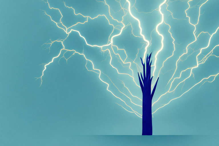 A lightning bolt striking a tree in a dream-like landscape