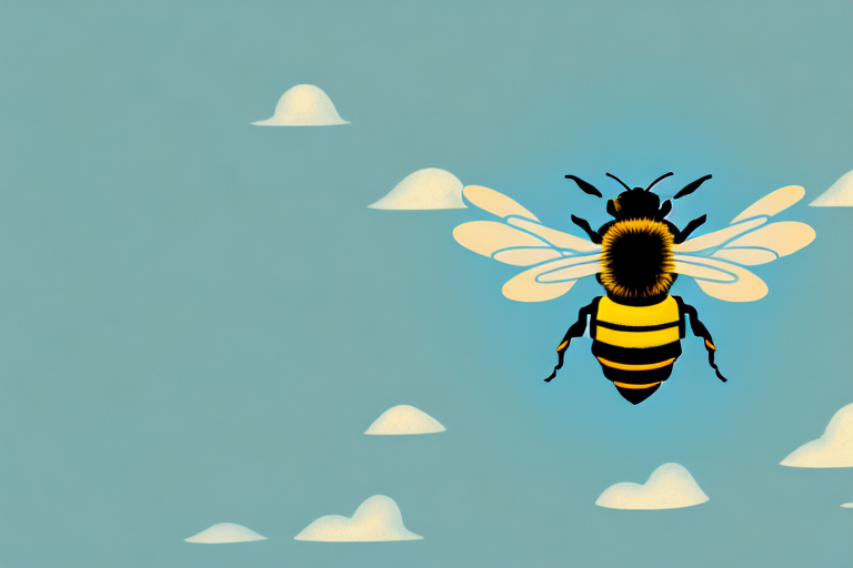 A bee hovering near a dreamy landscape