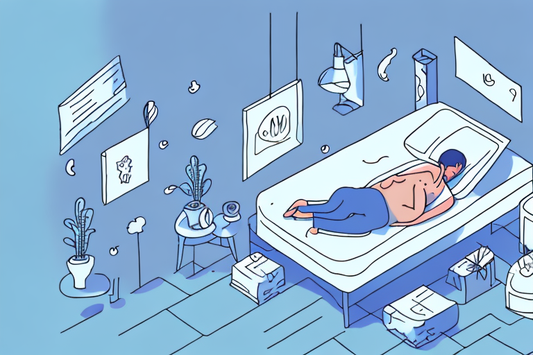 A person sleeping in a bed surrounded by a dream-like atmosphere