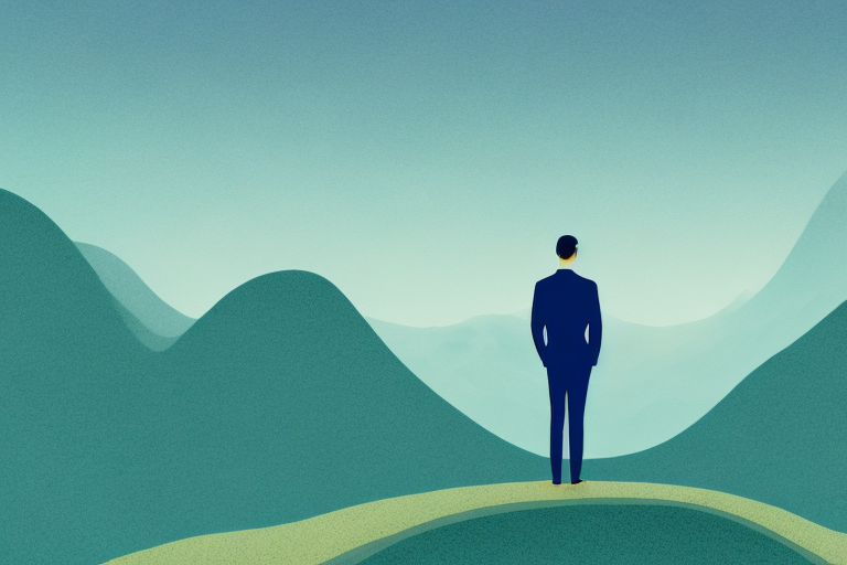 A person standing in a dream-like landscape