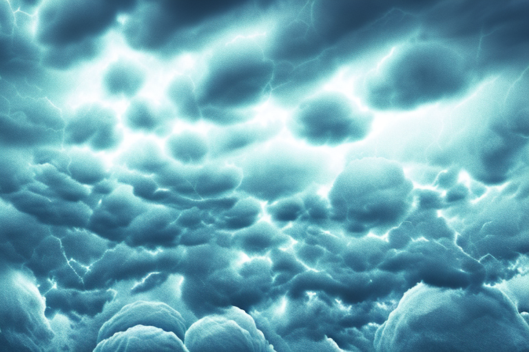 A stormy sky with large hailstones falling from the clouds