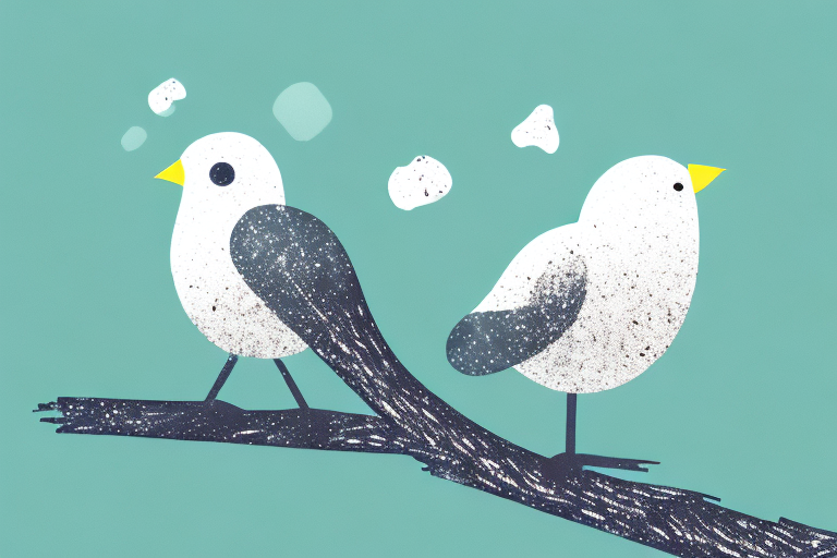 A bird sitting on a branch with a few white droppings below