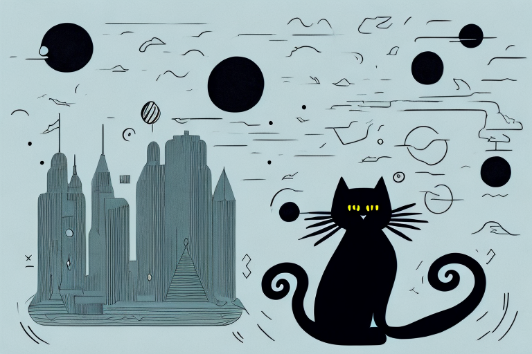 A black cat in a dream-like setting