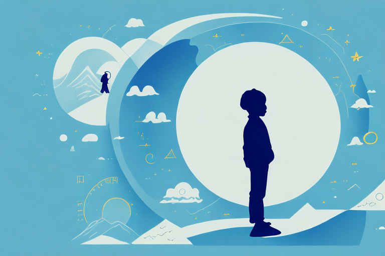 A dreamscape with a child's silhouette in the foreground