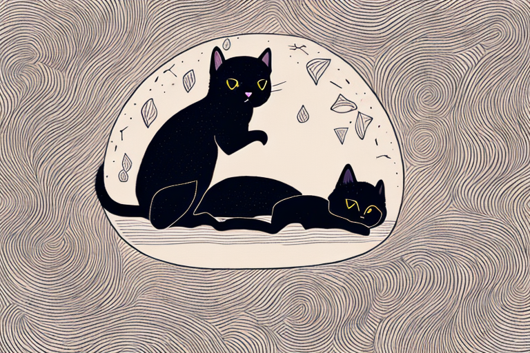 A black kitten dreaming in a cozy bed of hay
