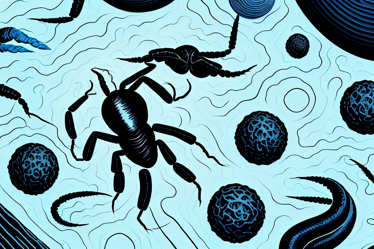 A black scorpion in a dream-like setting