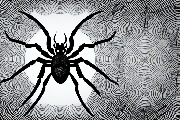 A black spider in a dream-like setting