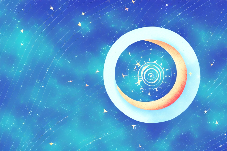 A night sky with stars and a crescent moon