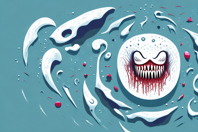 A dreamscape with a set of teeth dripping blood