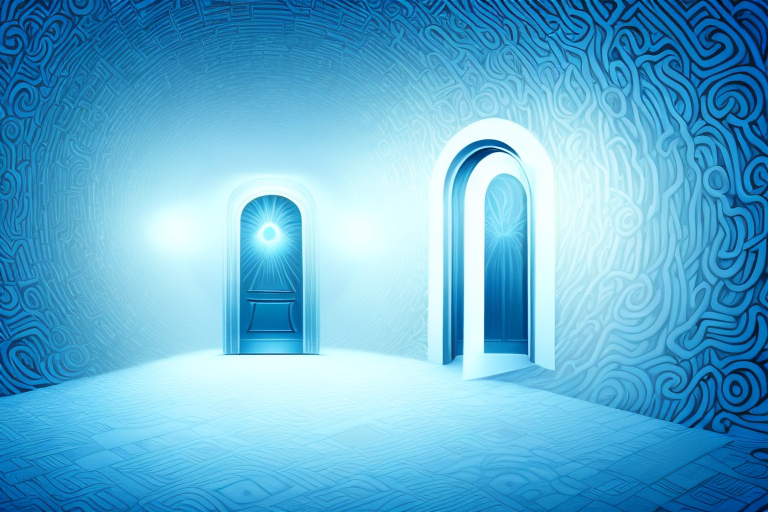 A dreamscape with a path leading to a door