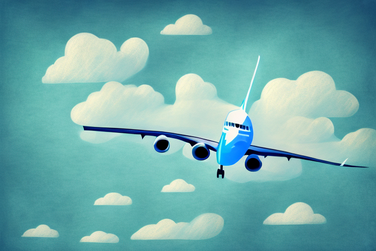 An airplane taking off in the sky with a dreamy