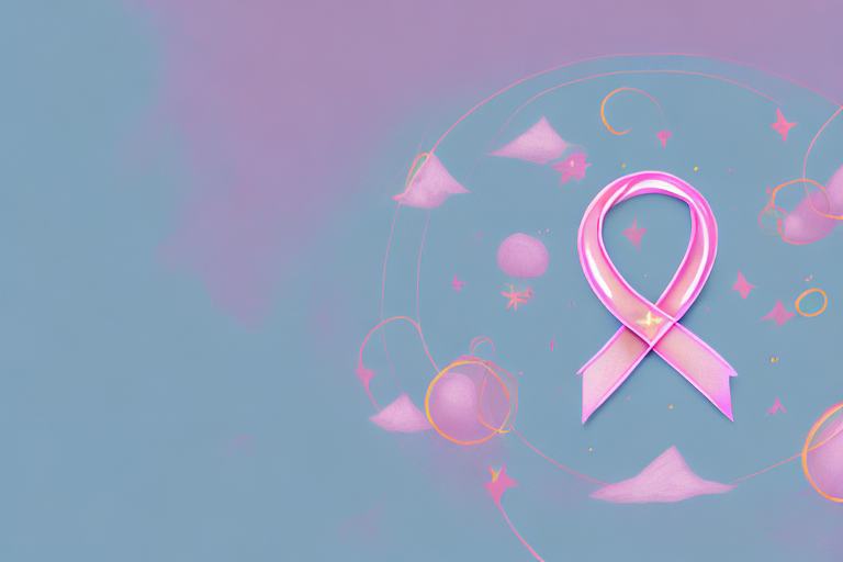 A pink ribbon floating in a dream-like setting