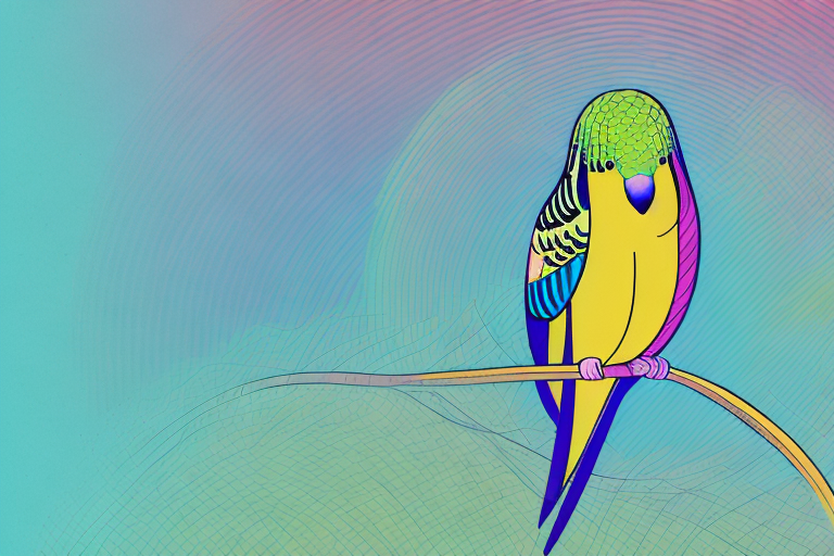 A colorful budgie perched in a dreamy landscape