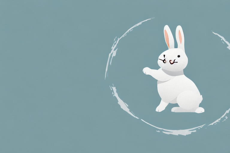 A dreamy landscape with a white bunny hopping through it