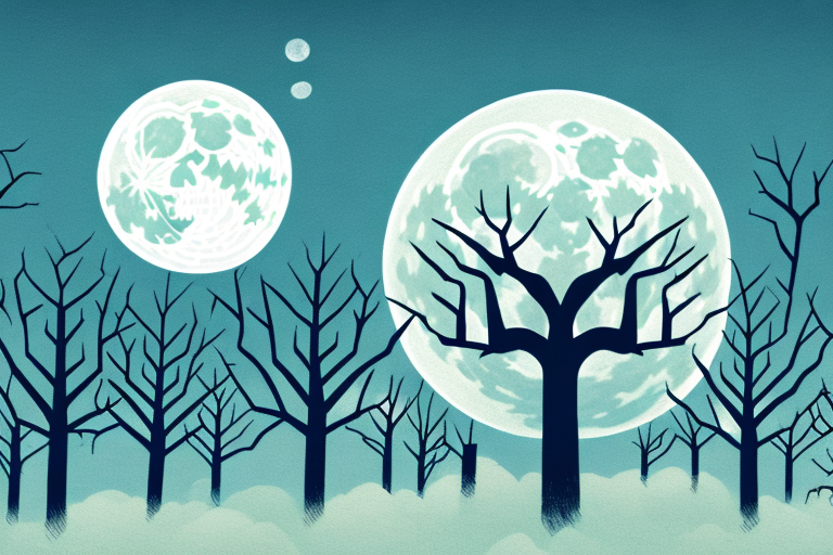 A graveyard with a full moon in the sky and a few trees in the background