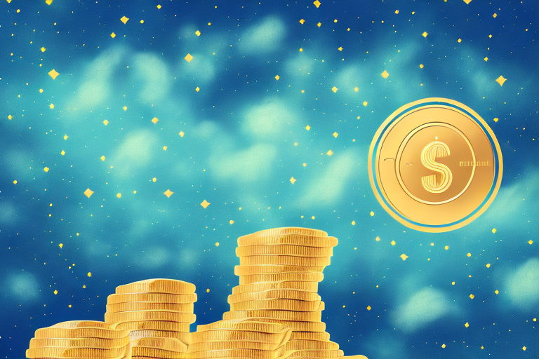 A pile of gold coins and a dreamy night sky