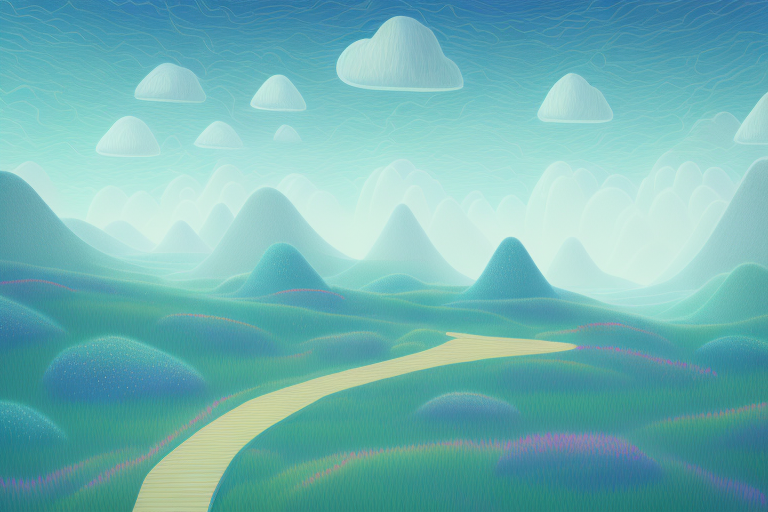 A landscape with a path leading to a dreamy horizon