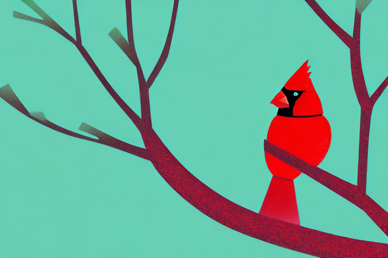 A cardinal perched on a tree branch in a dream-like setting