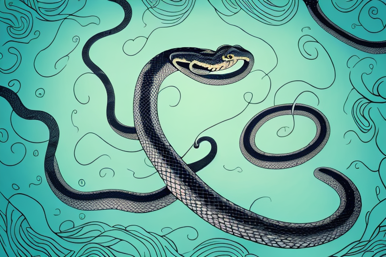 A snake coiled around a tree branch in a dream-like setting