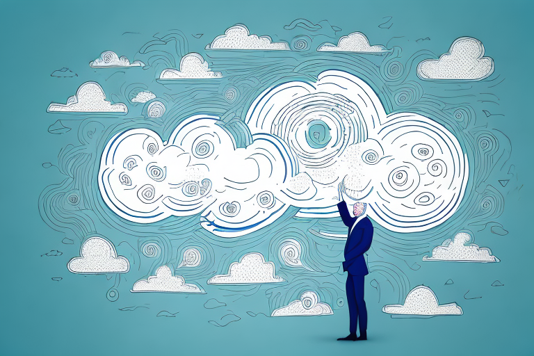 A person dreaming with a cloud of ideas and thoughts swirling around them