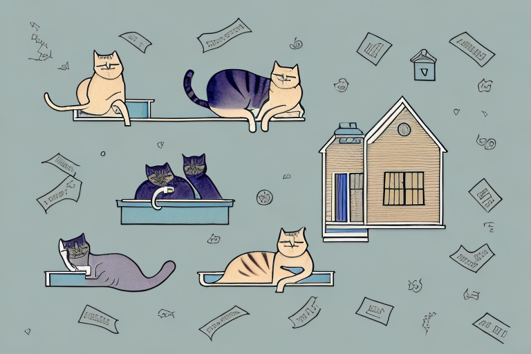 A house with cats lounging around it
