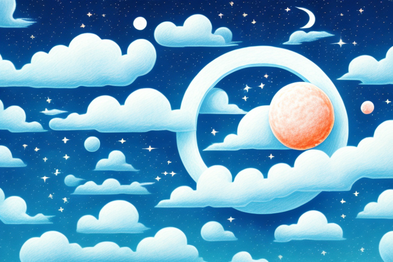 A dream-like landscape with celestial elements