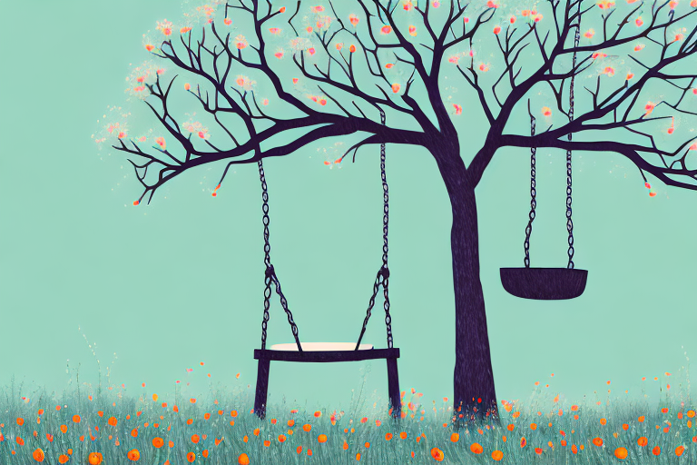 A tree with a swing hanging from one of its branches