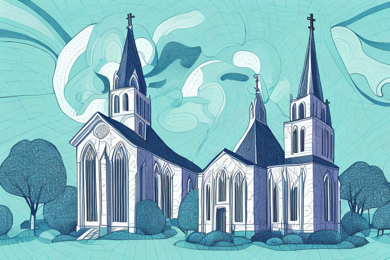 A dreamscape with a church in the background
