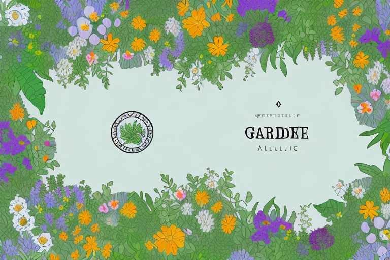 A garden with a rake and a wheelbarrow