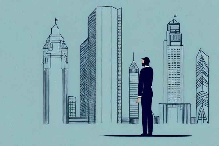 A person standing in front of a tall building