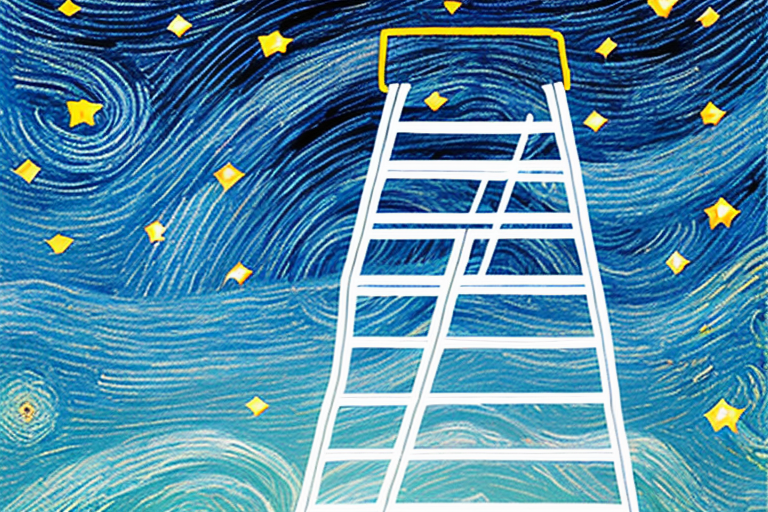 A ladder reaching up to a starry night sky