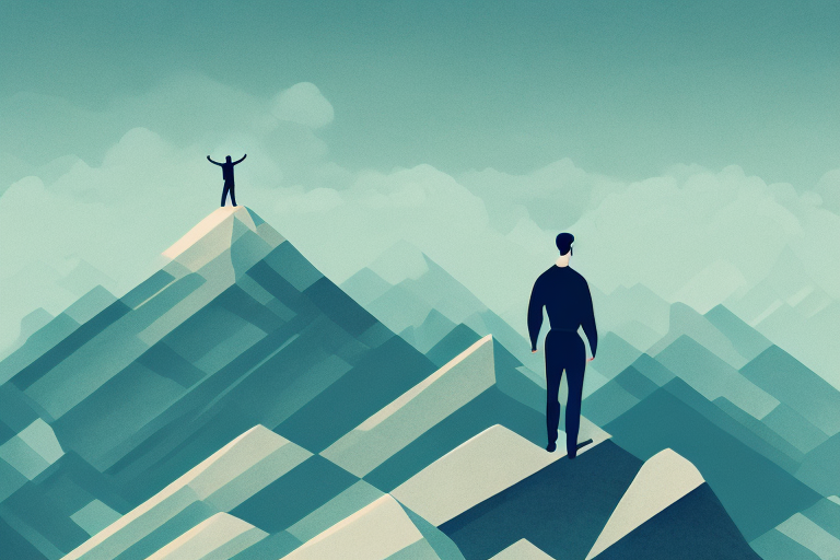 A person standing atop a mountain peak