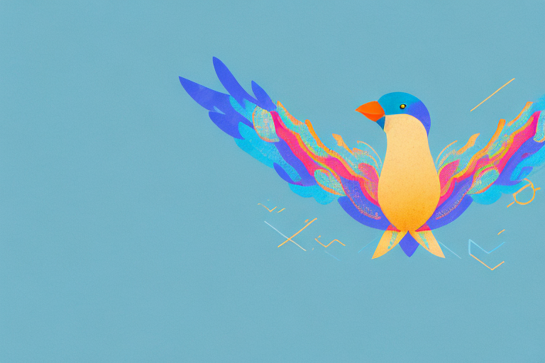 A colorful bird in flight against a bright blue sky