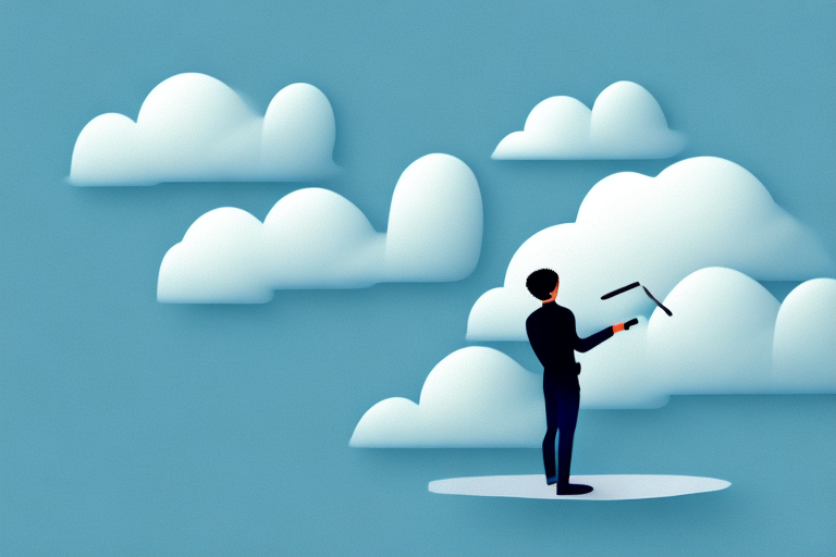 A person combing through a dreamy landscape of clouds