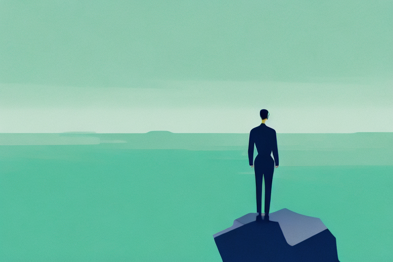 A person standing on a cliff overlooking a vast body of water