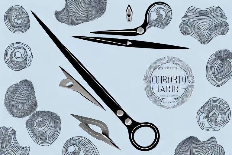 Scissors and hair clippings on a white background