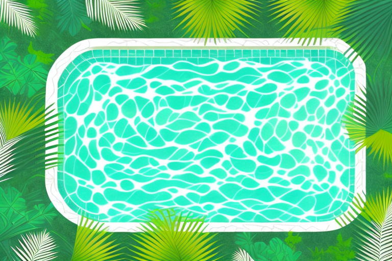 A pool surrounded by lush greenery