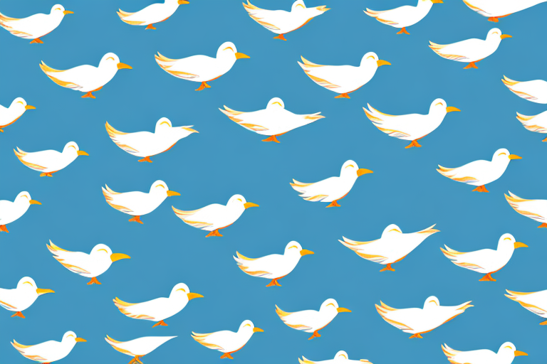 A flock of ducks flying in an aggressive formation
