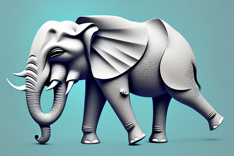 An elephant chasing a person through a dreamscape