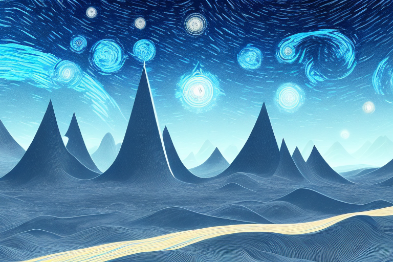 A futuristic landscape with a starry night sky